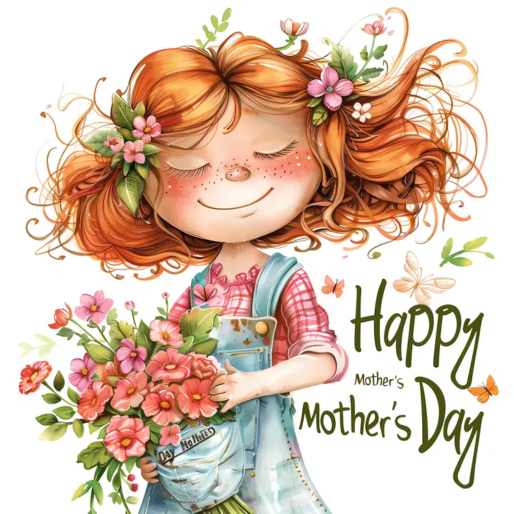 Happy Mother's Day Illustration with Mother and Child