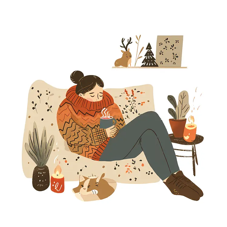 Woman Relaxing on Couch with Cat