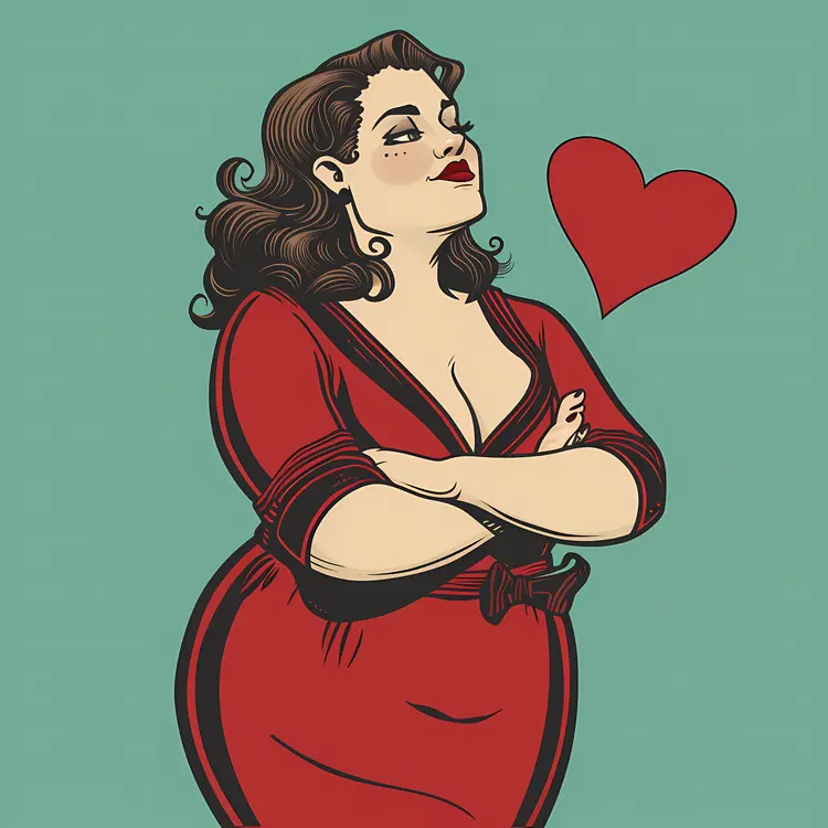 Confident Woman in Red Dress with Heart