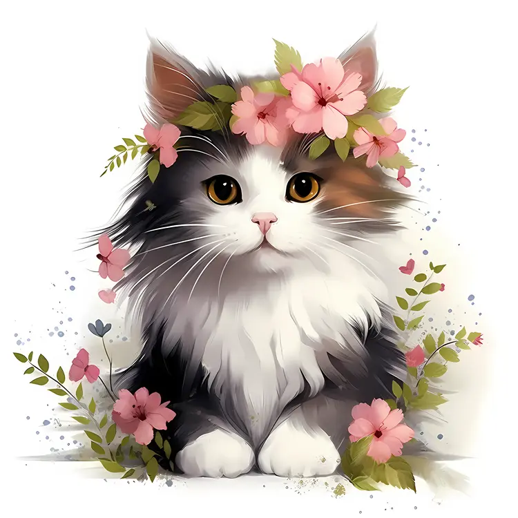 Adorable Cat with Floral Crown
