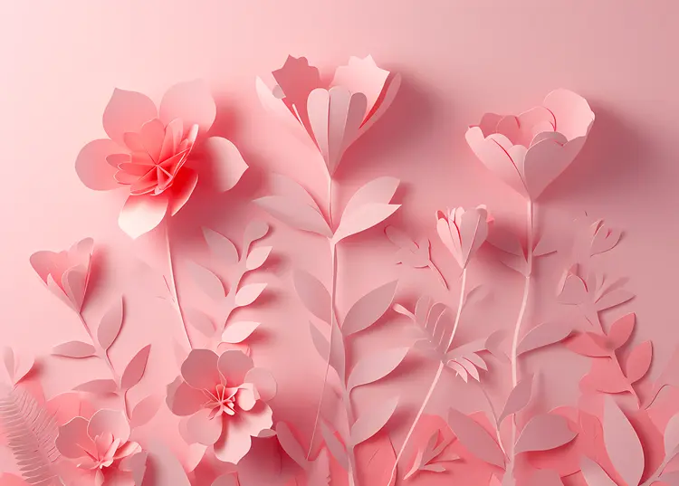 Pink Paper Flowers and Leaves