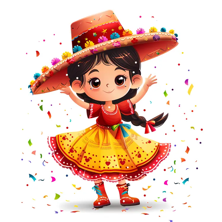 Cute Girl in Traditional Dress and Sombrero