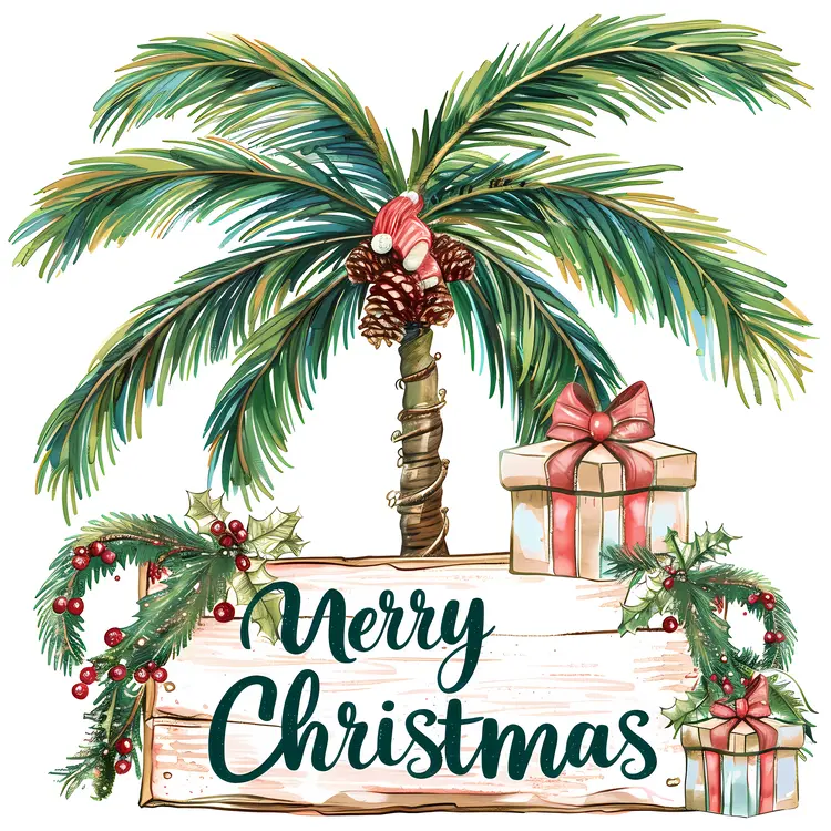 Tropical Christmas Palm Tree with Presents