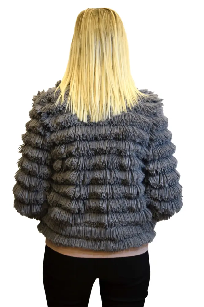 Gray Fur Jacket from Back View