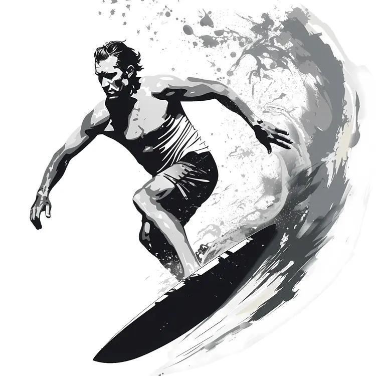 Black and White Surfer Riding a Wave