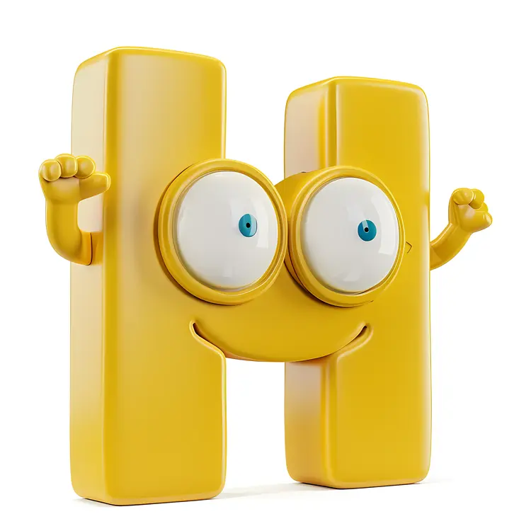 Yellow H Alphabet Character with Big Eyes