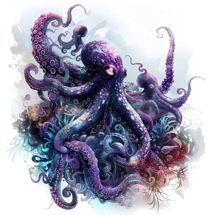 Purple Octopus in Underwater World