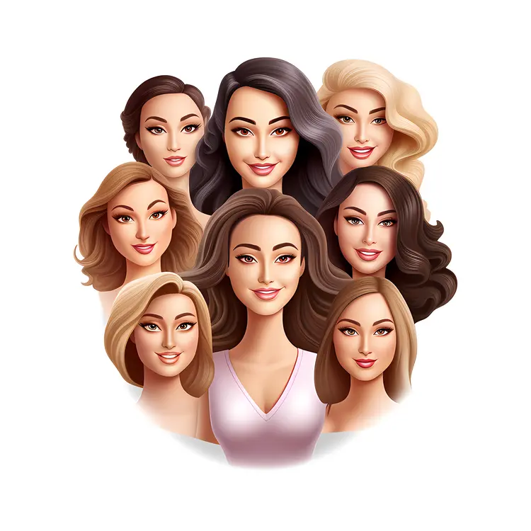 Group of Women Cartoon Faces Emoji