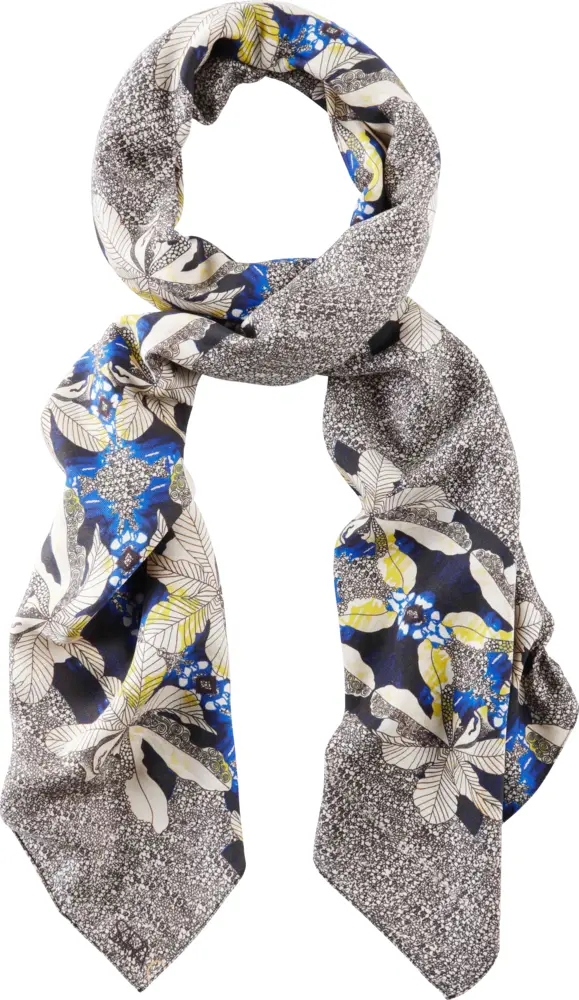 Stylish Floral Scarf with Blue and Yellow Accents