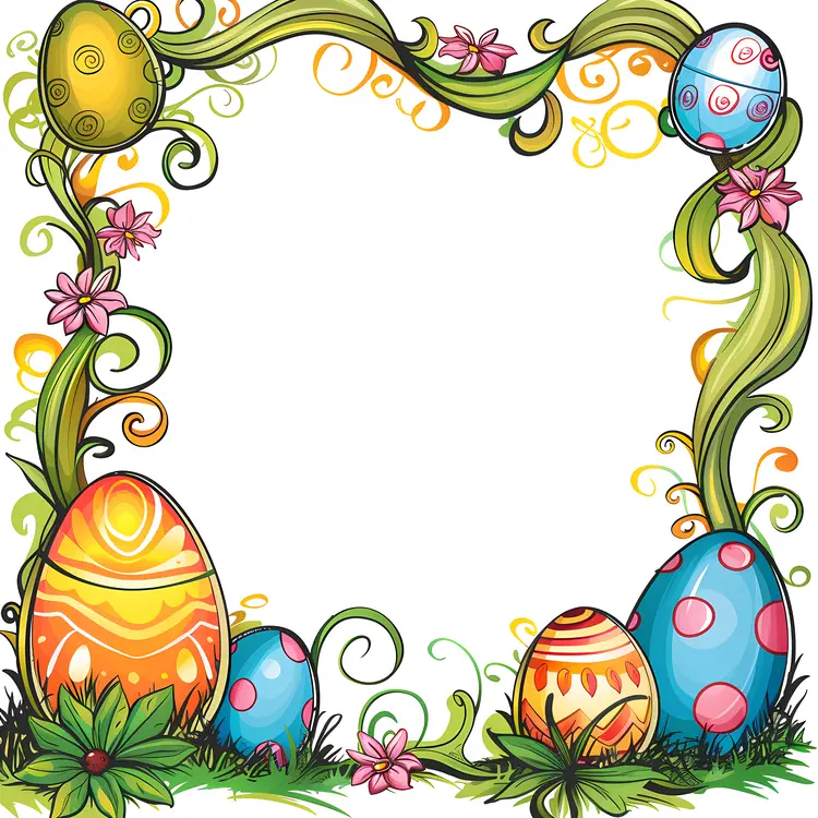 Colorful Patterned Easter Eggs with Spring Flowers