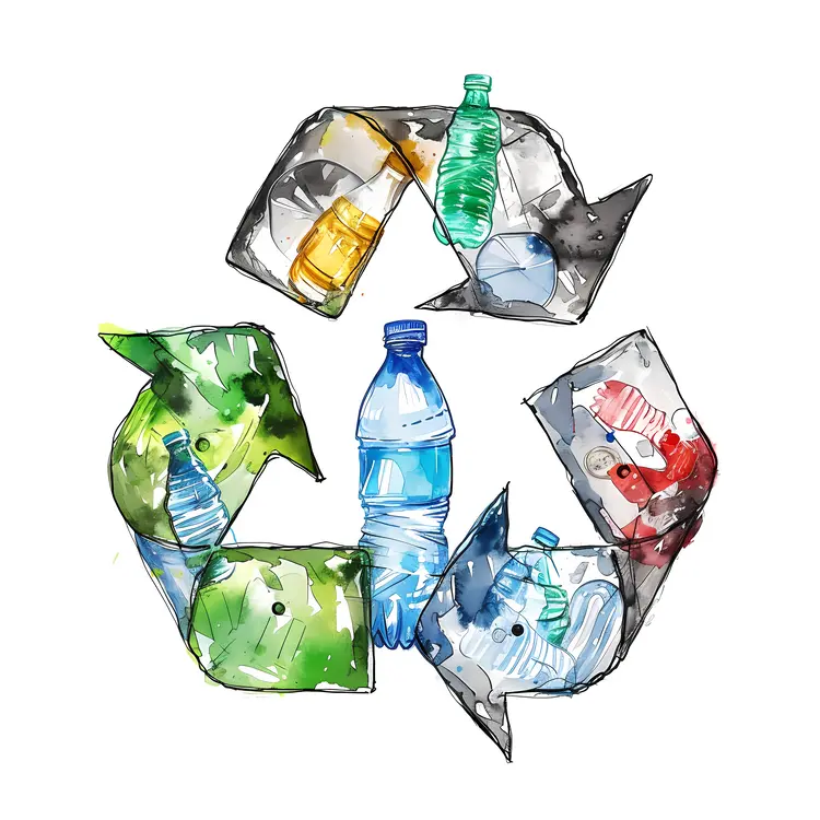 Recycling Symbol with Bottles and Cardboard