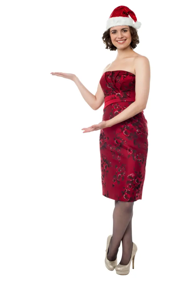 Woman in Red Dress with Santa Hat