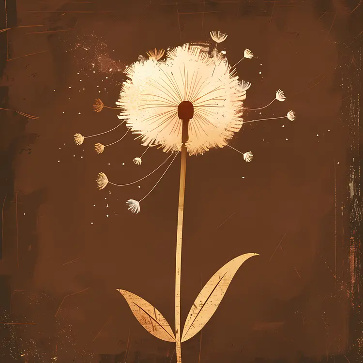 Dandelion with Seeds on Brown Background