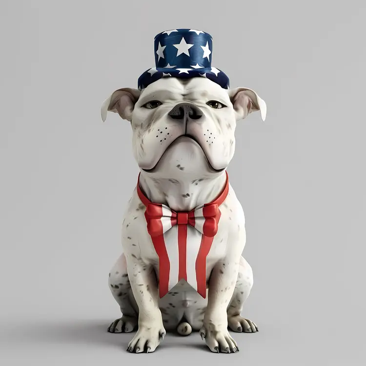 Patriotic Bulldog in American Flag Attire