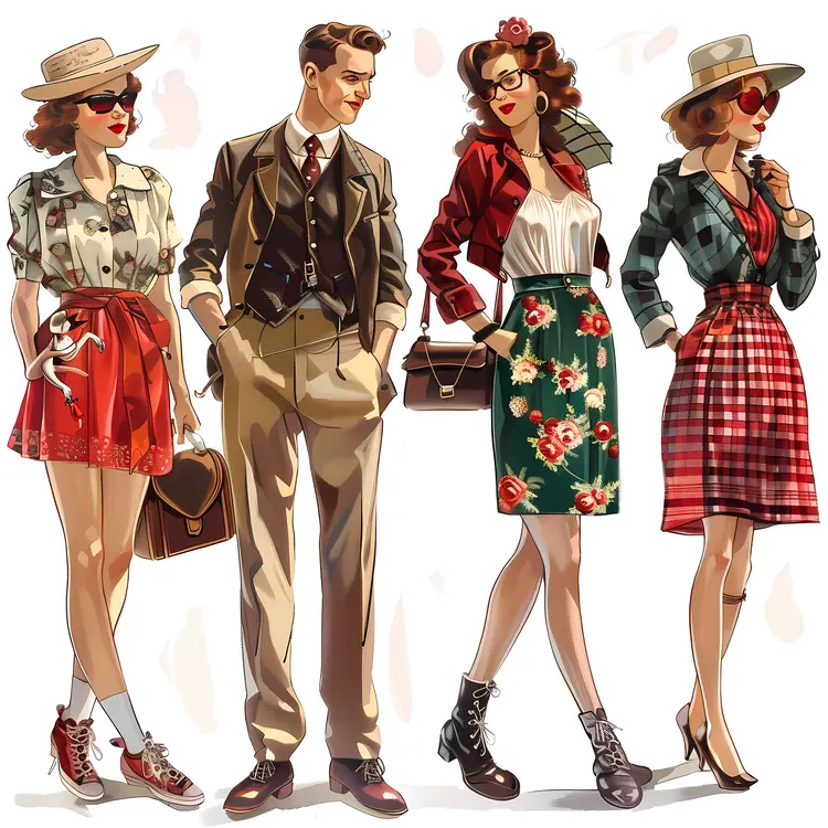 Vintage Fashion Illustration of Stylish Individuals