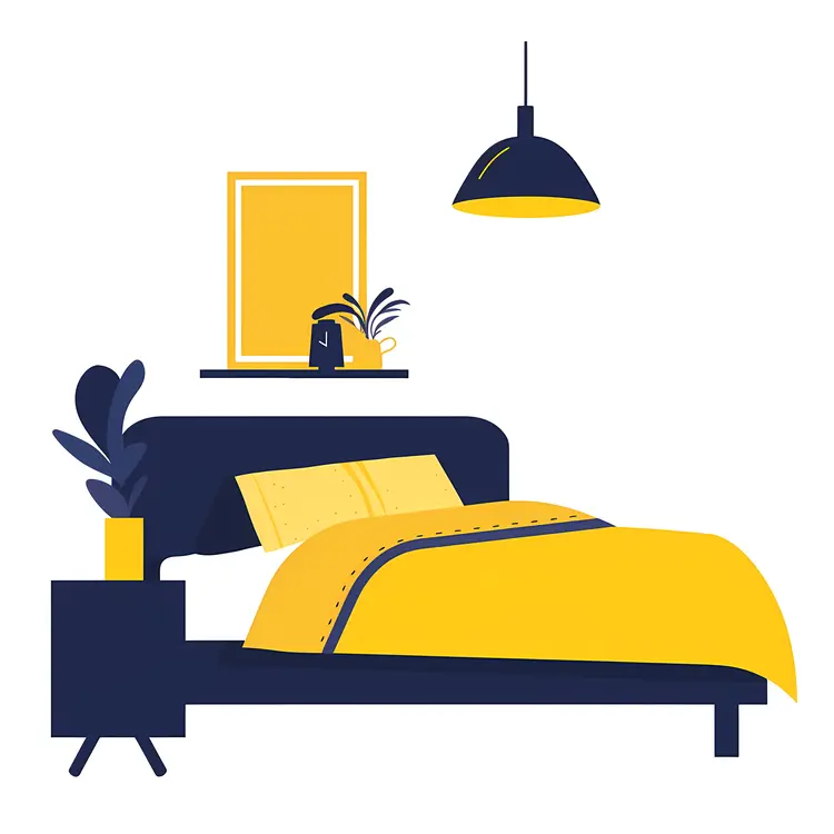Modern Bedroom with Yellow and Blue Decor