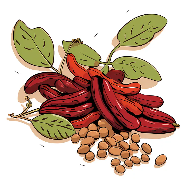 Red Beans with Pods and Leaves