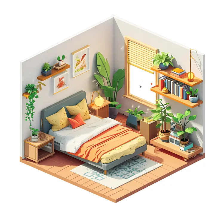 Cozy Bedroom with Plants and Books