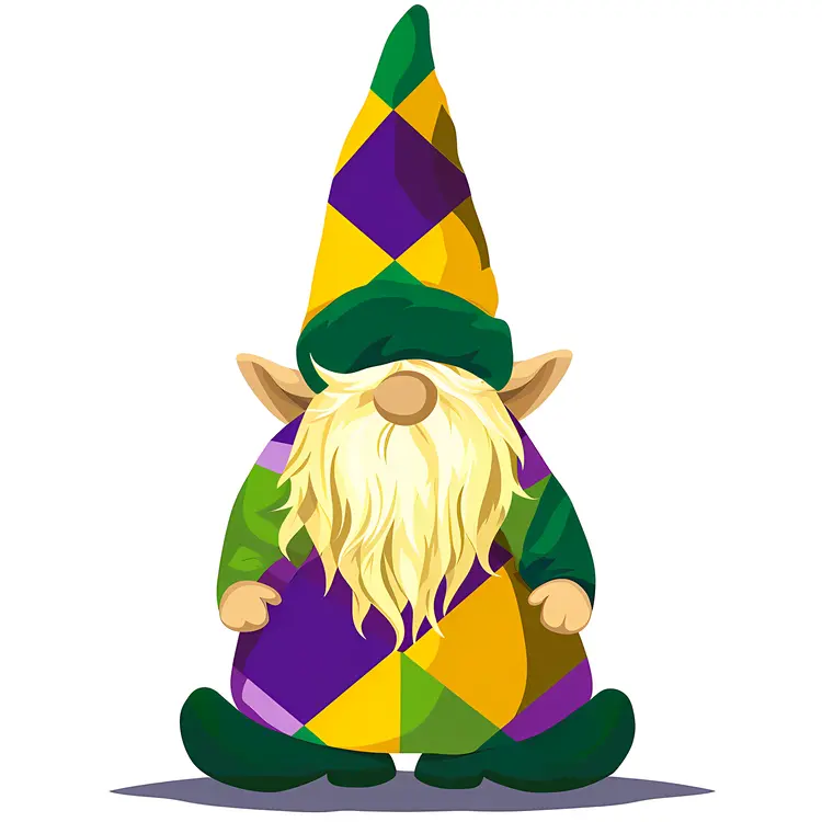 Colorful Gnome with Diamond Pattern Hat