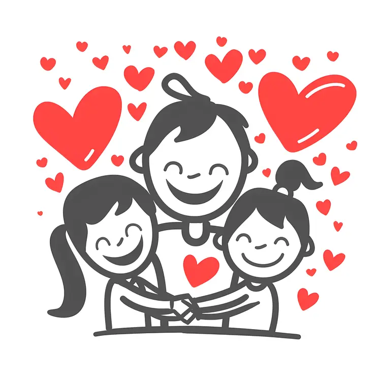 Family Hugging with Hearts