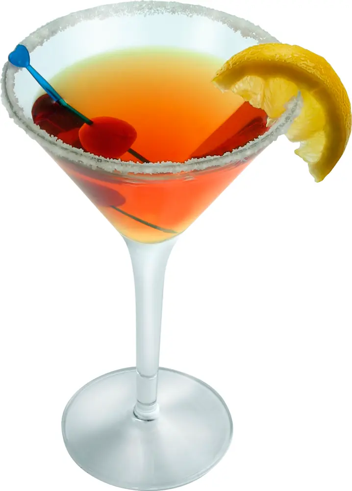Red Cocktail with Cherry and Lemon