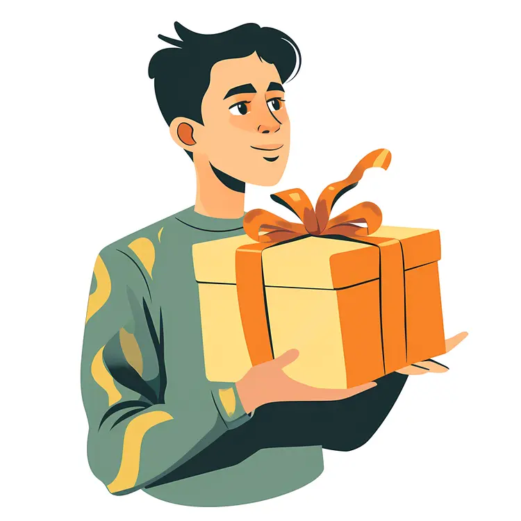 Man Holding a Yellow Gift Box with Orange Ribbon