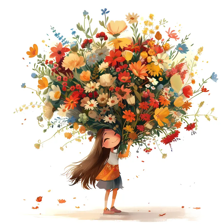 Happy Girl with a Massive Flower Bouquet