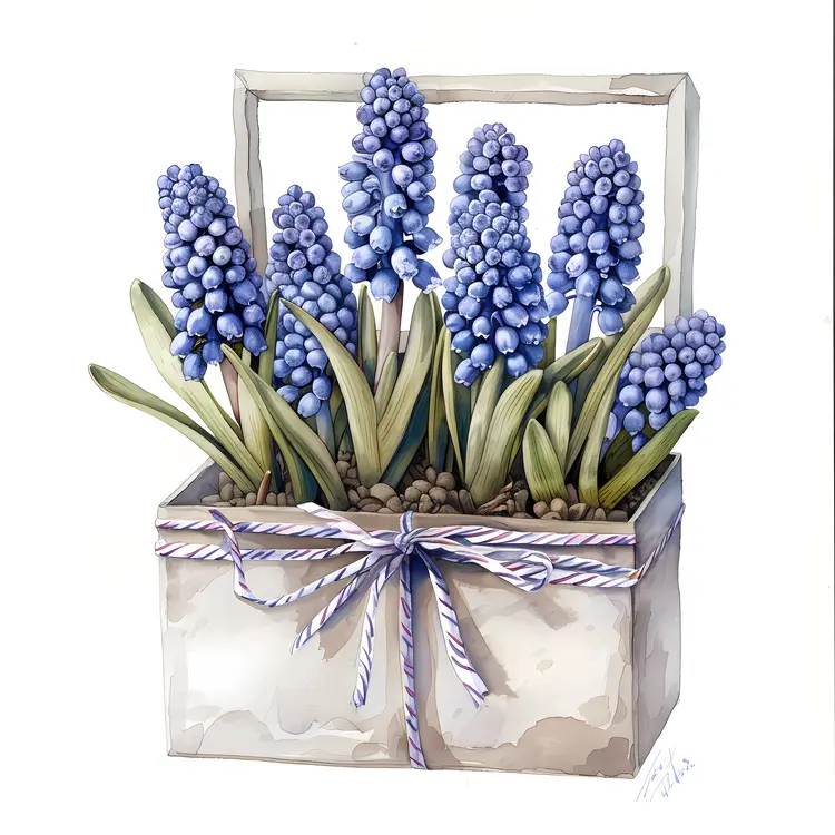 Blue Hyacinth in a Box with Ribbon