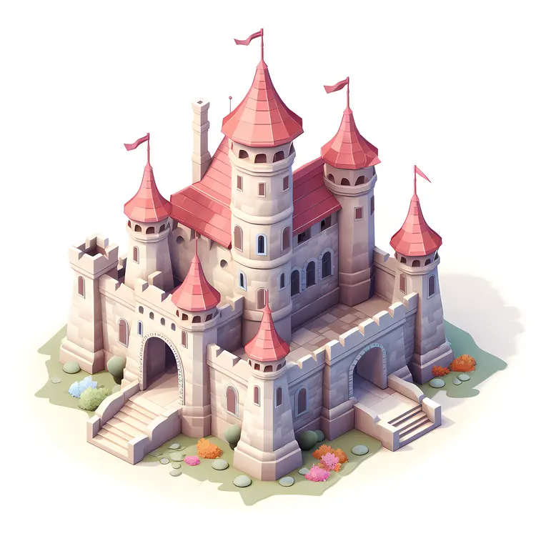Medieval Castle with Red Roofs