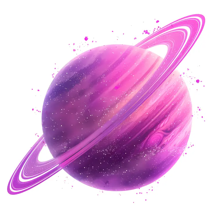 Purple Planet with Rings in Space