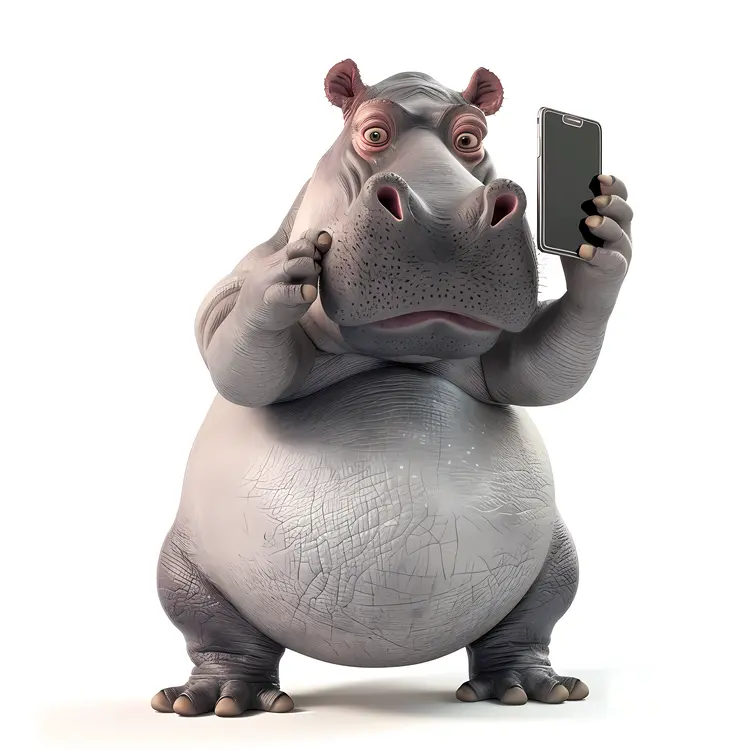 Cartoon Hippo Taking a Selfie