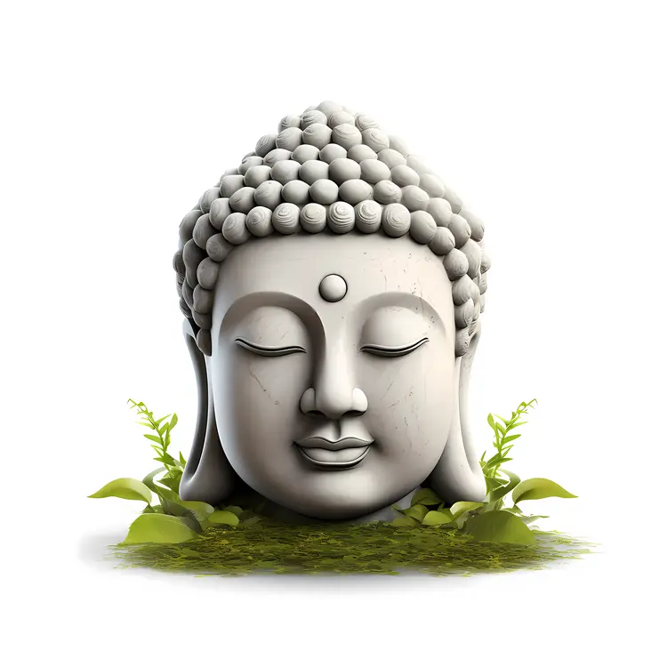 Serene Buddha Head Statue with Greenery