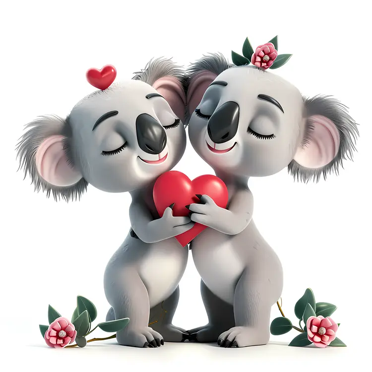 Koalas with Heart and Flowers