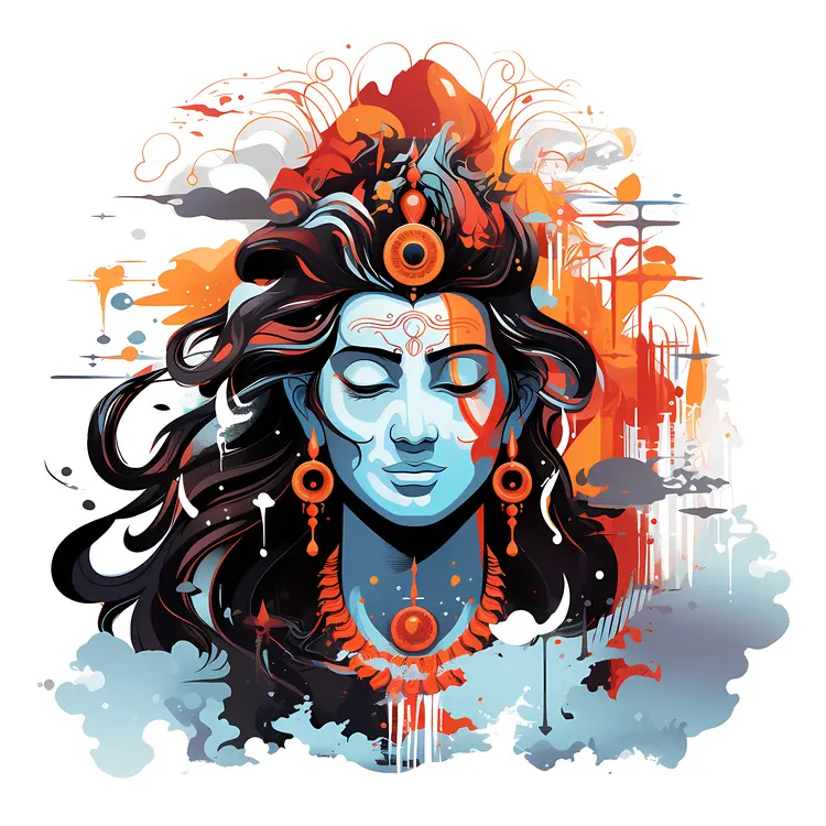 Shiva Illustration with Blue and Orange Background