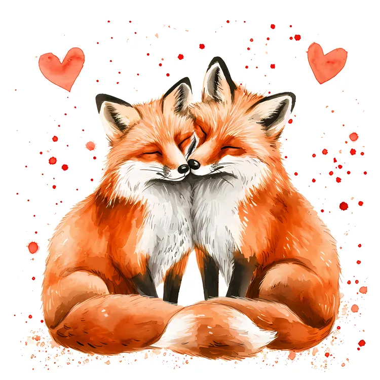 Fox Couple with Floating Hearts