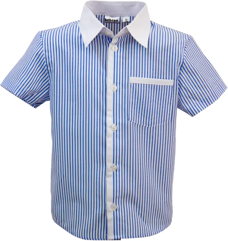 Blue and White Striped Short Sleeve Shirt