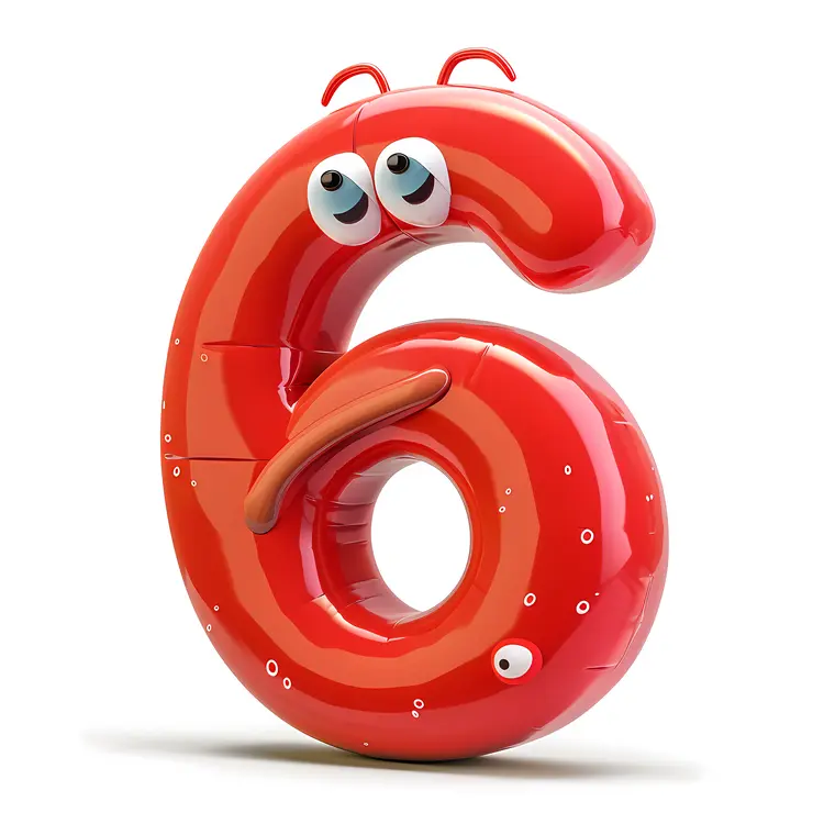 Cute Red Number 6 Cartoon Character