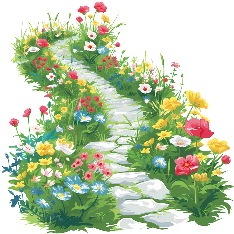 Garden Pathway with Blooming Flowers