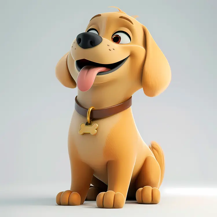 Cute Cartoon Dog with a Collar