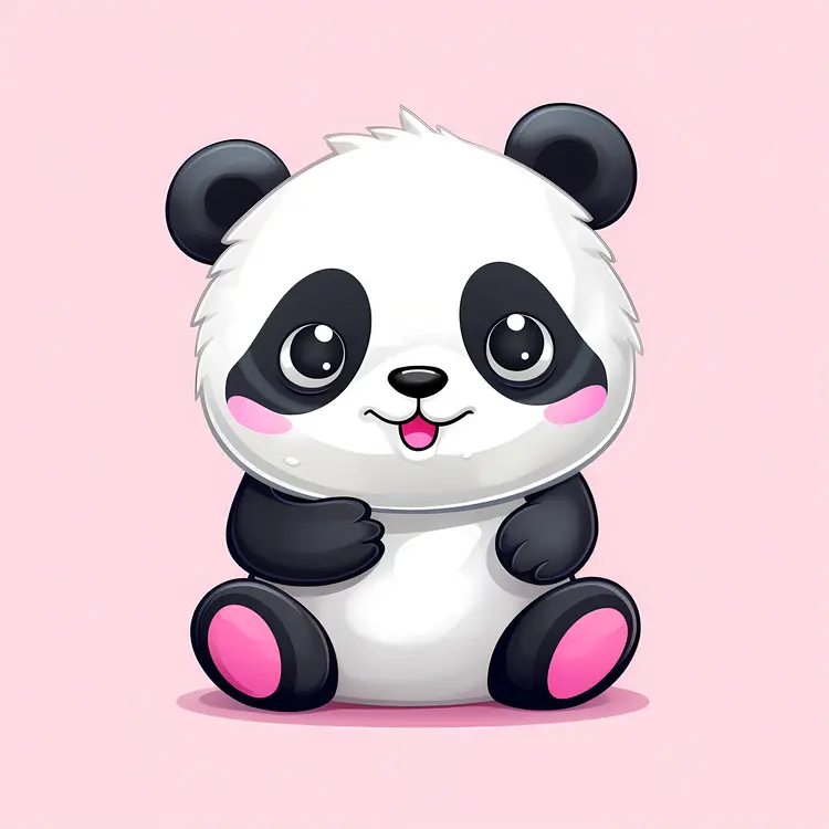 Cute Cartoon Panda with Tongue Out on Pink Background