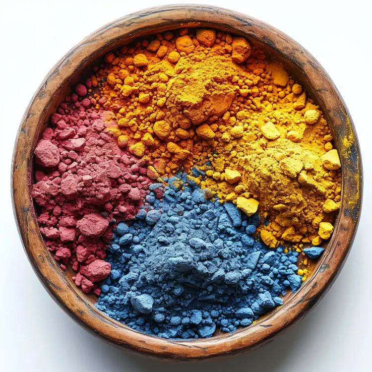 Colorful Powders in Wooden Bowl
