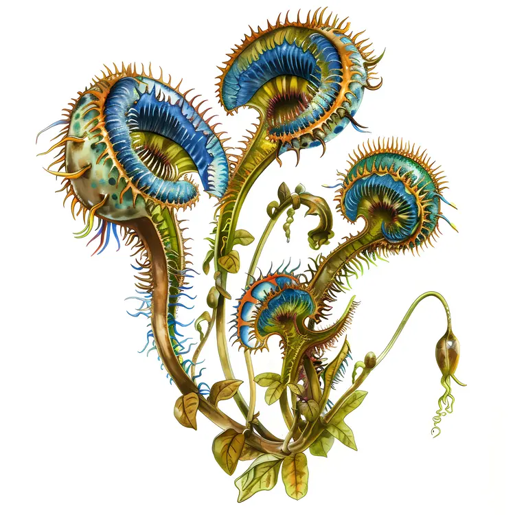 Blue and Green Carnivorous Plants Illustration