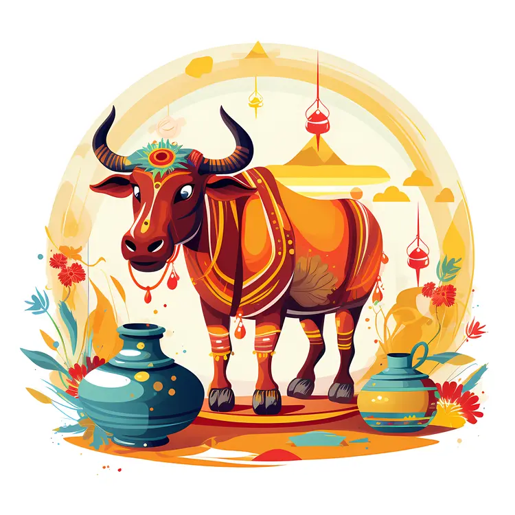 Decorated Cow with Pots and Flowers