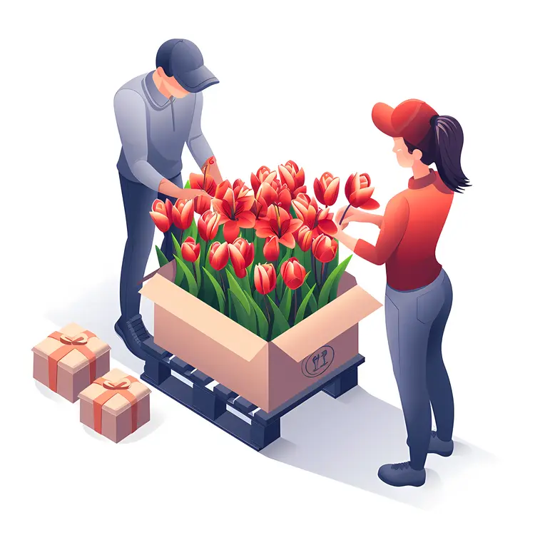 Workers Packaging Flowers