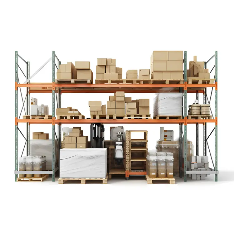 Warehouse Shelves with Various Boxes