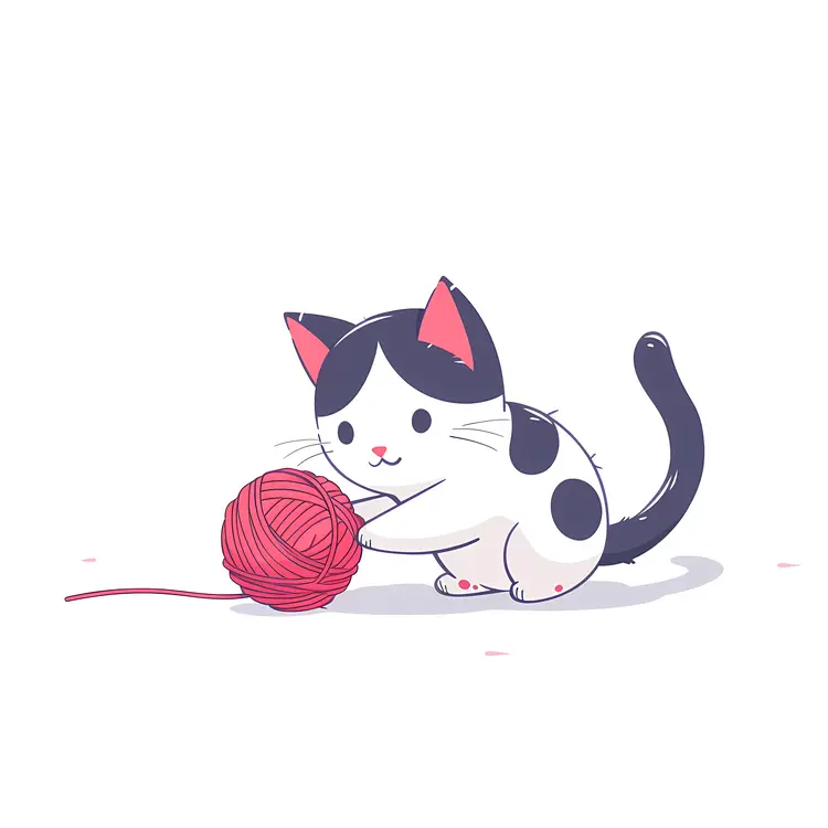 Cute Kitten Playing with Yarn
