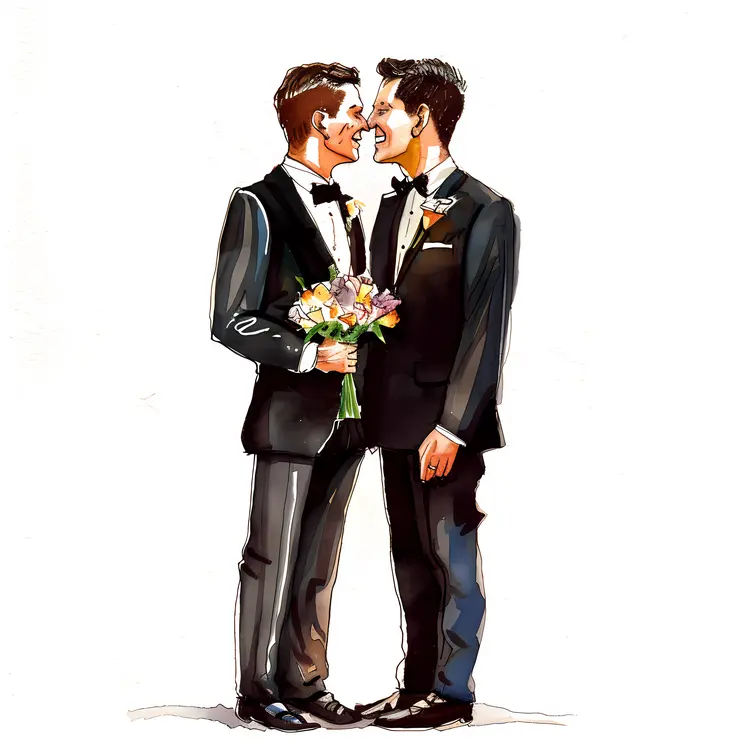Groom Couple Wedding Illustration