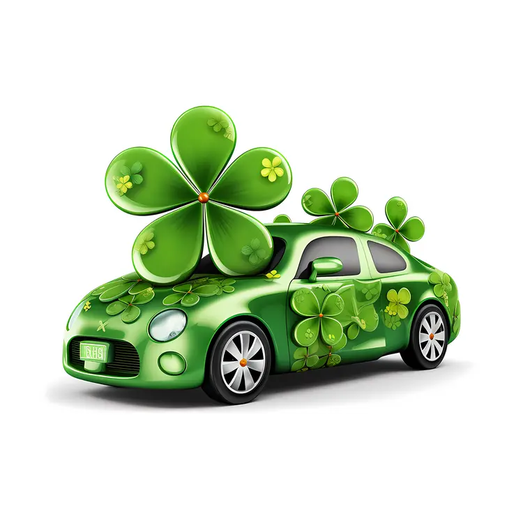 Green Car with Clovers