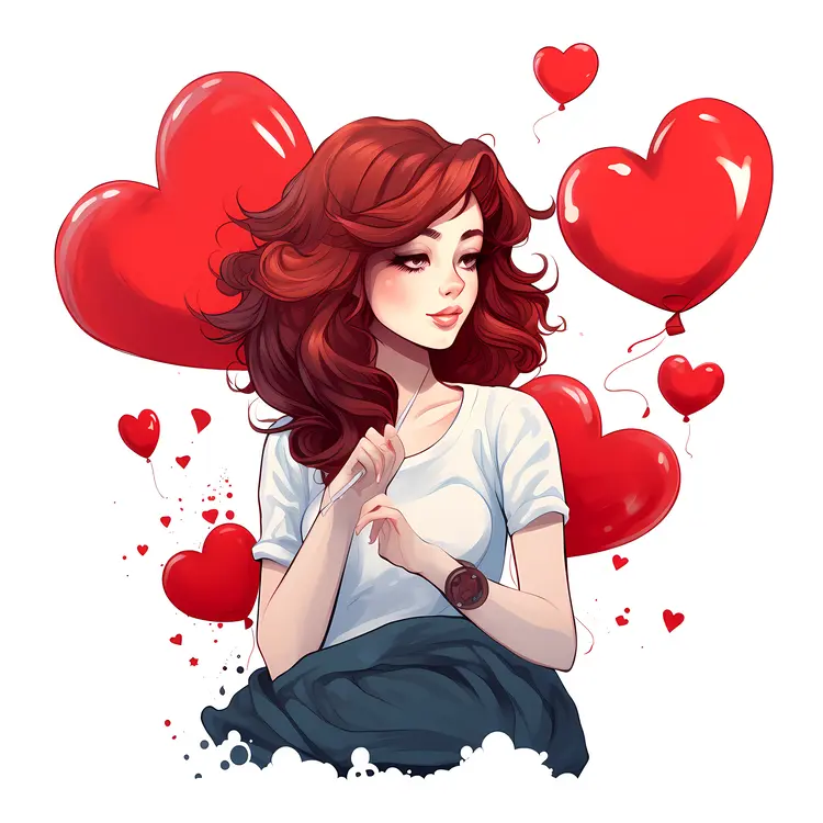 Girl with Heart Balloons