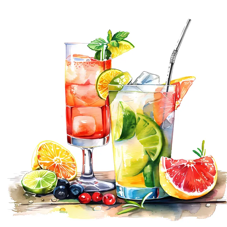 Mixed Cocktails with Citrus and Berries